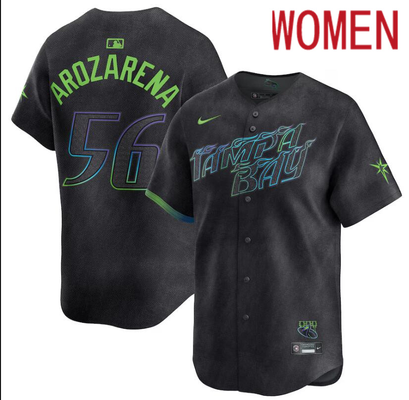 Women Tampa Bay Rays #56 Randy Arozarena Nike MLB Limited City Connect Black 2024 Jersey